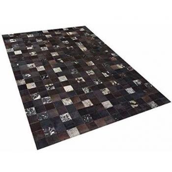 Alfombra de Piel de Vaca Marrón Oscuro y Beige, 160 x 230 cm, Patchwork Hecha a Mano