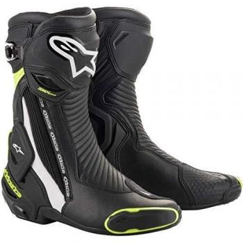 Alpinestars SMX Plus V2 Motorcycle Boots - Black/White/Fluo Yellow, Size 46