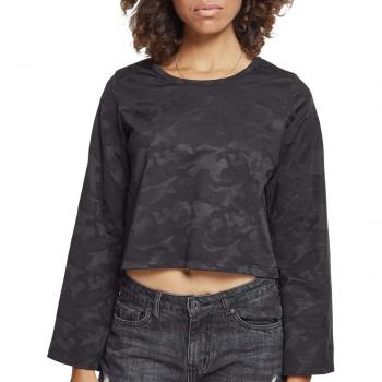 Urban Classics Ladies Short Jacquard L/s Camisa Manga Larga, Negro