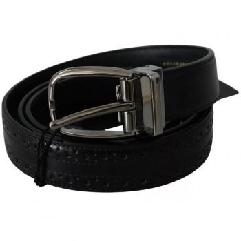 Dolce & Gabbana Black Leather Silver Metal Buckle Classic Belt - 95 cm / 38 Inches