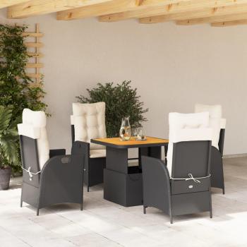 5-Piece Black Poly Rattan Garden Dining Set with Cushions