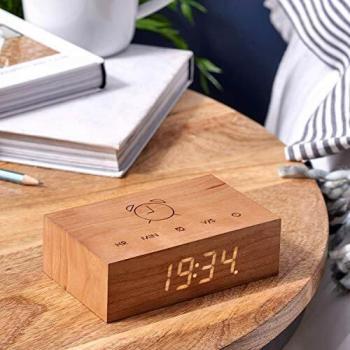 Gingko Design Alarm Clock, Wood, Cherry, One size