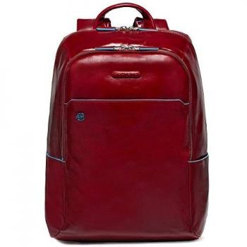 Piquadro Unisex Red Leather Laptop and iPad Bucket Backpack, Size: ONE SIZE, 39 cm laptop compartment