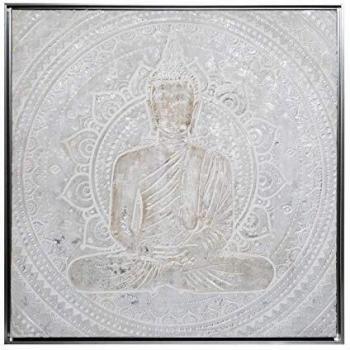 Lienzo pintado en relieve 'Buda' plateado 78 x 78 cm