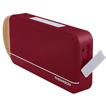 WS02 - Altavoz Bluetooth portátil con asa de Transporte en Cuero Rojo Metalizado Thomson