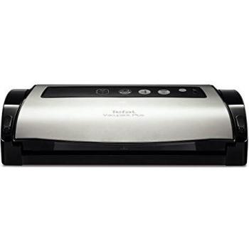 Tefal Vacupack plus VT2560PR - Envasadora al vacío de acero inoxidable, con función solo sellar y parar, diseño moderno y compacto para fácil almacenaje, incluye 2 rollos, con función húmedo y seco