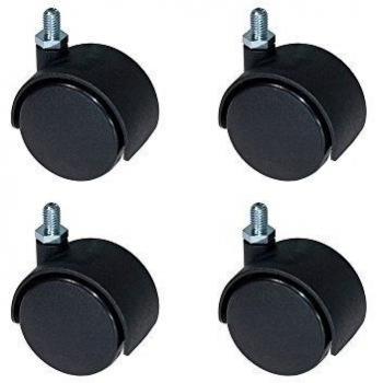 EMUCA Ruedas para Muebles, Kit de 4 Ruedas giratorias gemelas Negras con Perno M8x12, Ø 40mm