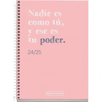 Agenda escolar activa día página Miquelrius MR26633 WR rosa 2024-2025 en castellano e inglés