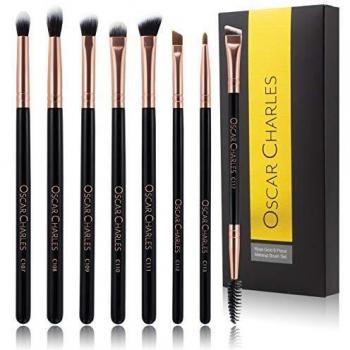 Oscar charles z juego de 8 pinceles de maquillaje profesional para ojos con pinceles difuminadores suaves pinceles para sombras de ojos y pincel para cejas en una bonita caja de regalo