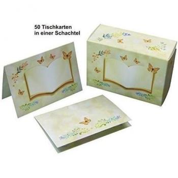 Tarjetas de mesa mariposa en el interior con deseos de tarjetas, 50 unidades para escribir como - Expositor de mesa en restaurantes, Tiendas, Ferias, Donde Se Ajustan como Diseño bien un libro, flores y mariposas. Para Etiquetas de Precio, nombre kär
