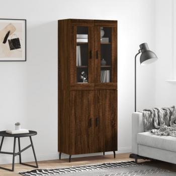 Aparador alto de madera contrachapada marrón roble 69,5x34x180 cm