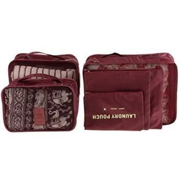 6pcs Accesorios Viaje Bolsa Almacenamiento Embalaje Organizador Equipaje Ropa Calcetines Impermeables - Vino