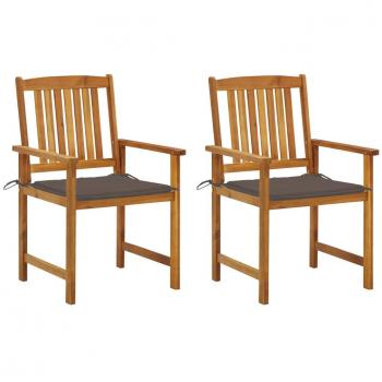 Acacia Wood Garden Chairs with Cushions - Set of 2
