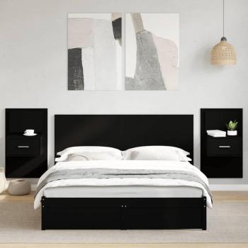 Cabecero de cama con mesitas de madera de ingeniería negro 160 cm, muebles de dormitorio, cabecero flotante con almacenaje, mesita de noche flotante