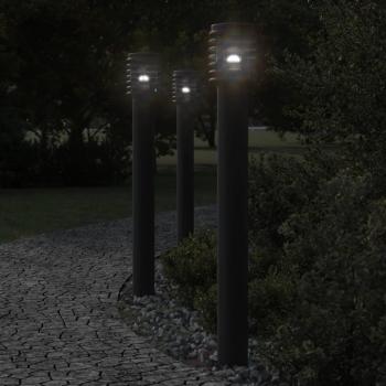 Lámparas de suelo de exterior vidaXL 3 uds acero inoxidable 110 cm color plateado y negro