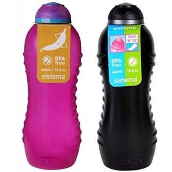 2 Sistema 460 ml Drink botellas, color rosa y negro