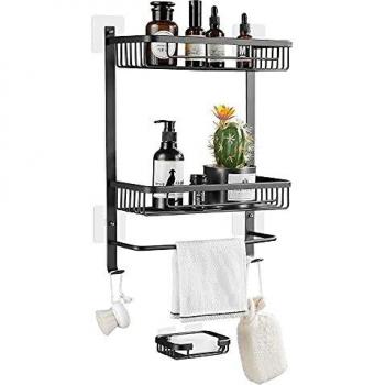 Gricol Estante de Ducha Sin Taladrar en Aluminio Aeronautico Rectangular Estanteria Baño Autoadhesivas Antioxidantes con Jabonera Organizador de Esponja para Baño Cocina 2 Piezas
