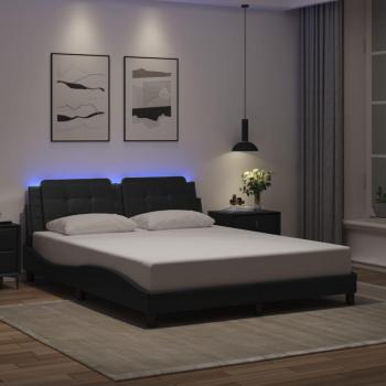 Estructura de cama con luces LED de cuero sintético negro 160x200 cm
