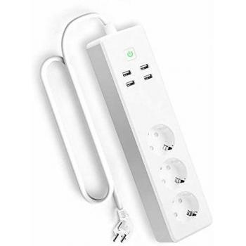 Enchufe Múltiple Inteligente, Wi-Fi Regleta, Compatible con Alexa, Google assistant y SmartThings, con 3 Tomas y 4 USB, MSS425E, Meross.