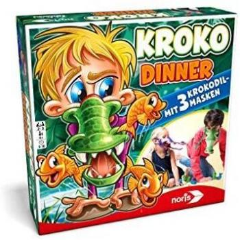 noris Kroko Dinner 606011756 - Juego de Habilidad y Fiesta con 3 máscaras de cocodrilo con Banda de Goma Ajustable, a Partir de 4 años