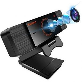 Karinear Webcam con Micrófono, Cámara Web de Full HD 2K 1440P, USB 2.0 Plug y Play, Webcam para PC, Portátil, Escritorio, para Conferencias, Videollamadas