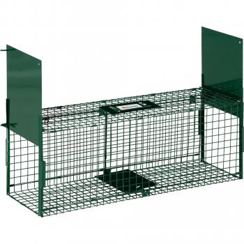 Trampa para Animales Vivos con 2 Puertas Jaula de Captura Metálica con Asa 80x25x30 cm Verde Oscuro