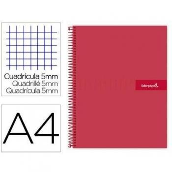 Cuaderno espiral liderpapel a4 micro crafty tapa forrada 120h 90 gr cuadro 5 mm 5 bandas 4 color rojo.