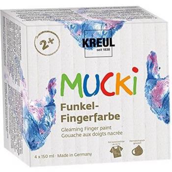 Set de Pintura Brillante para Dedos MUCKI - 4 x 150 ml, Vegana y Lavable
