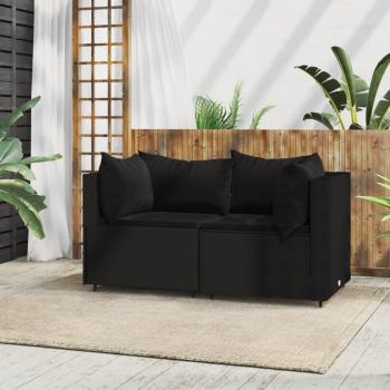 Sofás de jardín angular con almohadas 2 piezas Polyrattan negro