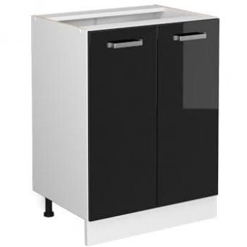 Mueble bajo universal R-Line, Negro brillo intenso, 60 cm con puertas, sin encimera