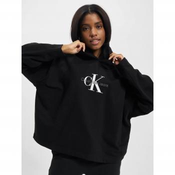 Calvin Klein Women's Black Comfort Fit Archival Monologo Hoodie, Size L