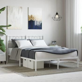 Cama de metal blanco con cabecero 140x190 cm