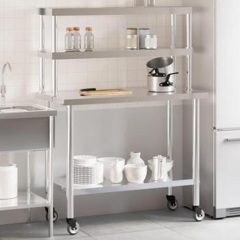 Mesa de Trabajo Acero Inox con Estante 110x55x150cm