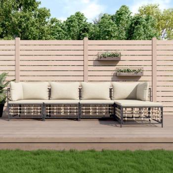 vidaXL 5-Piece Anthracite Poly Rattan Garden Lounge Set with Cushions
