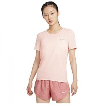 Camiseta de manga corta Nike Dri-FIT Run Division para mujer, color coral pálido/negro/plata reflectante, talla L