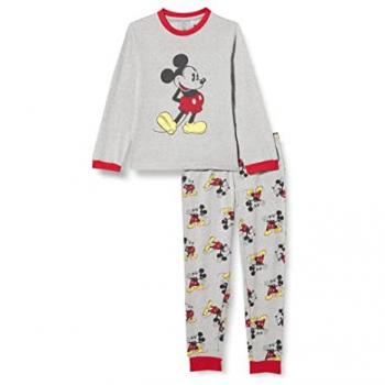 Pijama Infantil de Manga Larga Mickey Mouse Gris y Rojo 100% Algodón para Niños de 8 Años