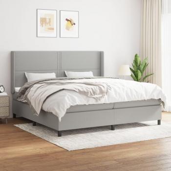 Cama box spring con colchón de muelles, tela gris claro, 200x200 cm