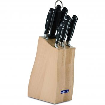 Arcos Riviera - Set de Cuchillos Premium con Chaira en Bloque de Madera, Serie Riviera, Acero Inoxidable NITRUM