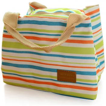 Bolsa de almuerzo aislada térmica; Almuerzo, witery Stripe lienzo caja de almuerzo aislada térmica; Almuerzo Enfriador Cremallera Bolsa para almuerzo picnic de viaje bolsa de almacenamiento funda de transporte bolsa para el almuerzo, tela, Green Line, 2