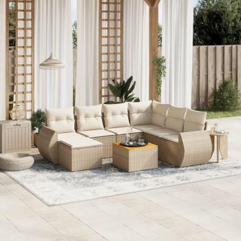 Juego de sofá de jardín 8 piezas con cojines de Polyrattan Beige