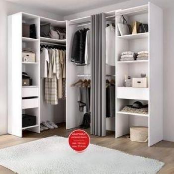 Armario Vestidor Suit Reversible 3 Cajones + 3 Barras + 2 Columnas Blanco 205X164-214X141 Cm