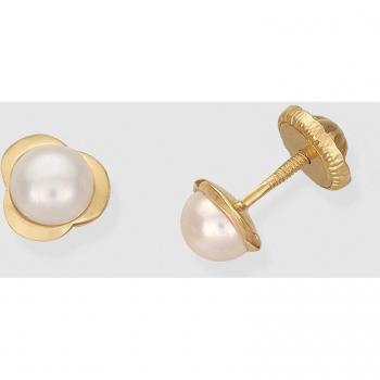 Pendientes de oro con perla blanca y detalles elegantes