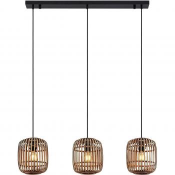 Lámpara colgante Canyana, natural, 3 luces, ratán, 105 cm, color marrón, hecha de madera e.o., para salón y comedor, con casquillos E27