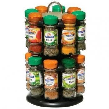 Premier Housewares - Juego de 16 botes de especias y soporte giratorio de 2 pisos, cromado, color negro