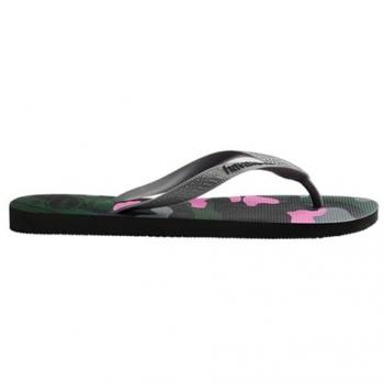 Havaianas Top Camu Girls' Flip-Flops - Black/Grey/Pink, Size 27-28