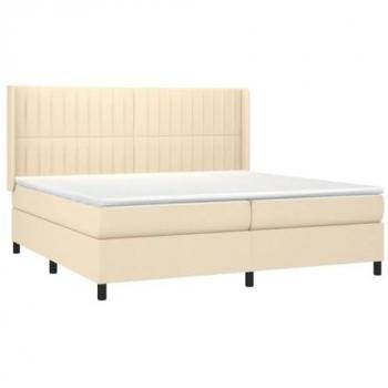Cama box spring con colchón y luces LED, tela crema, 200x200 cm