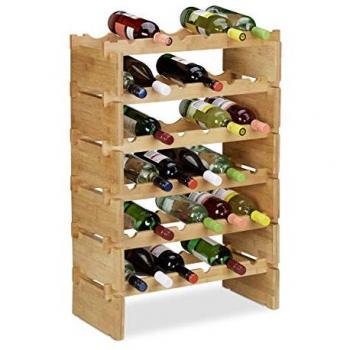 Botellero Vino Apilable hasta 36 Botellas, Bambú, Marrón, 6 Niveles - Relaxdays