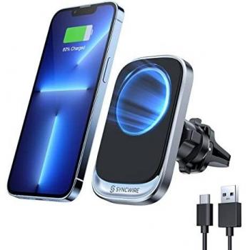 Syncwire Cargador Inalámbrico Magnético para Coche, Compatible con MagSafe, Rotación 360°, Acoplable en Rejilla de Ventilación, para iPhone 13/13 Pro/13 Pro Max/12/12 Pro/12 mini/12 Pro MAX – Negro