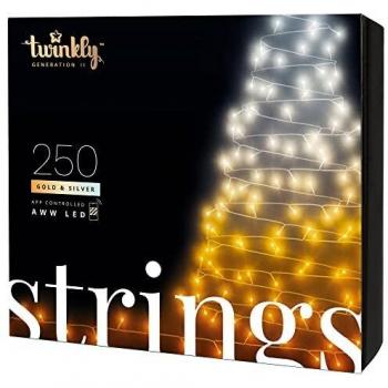 Twinkly Gold Edition 250 LED White & Amber WiFi String Lights IP44 Black Cable