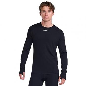 Camiseta de Manga Larga 2XU Ignition Base Layer para Hombre, Negro/Plateado Reflectante, Talla L